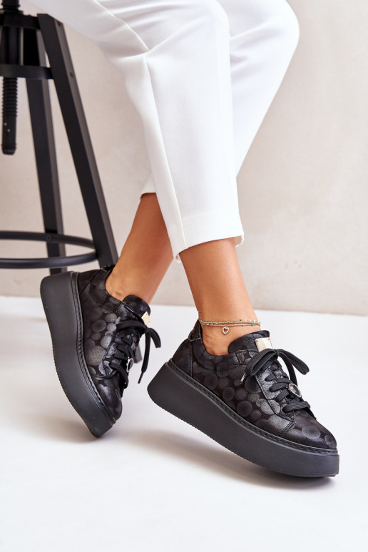 Leather Sports Shoes On Platform Maciejka 06191-42 Black Leather Sports Shoes On Platform Maciejka 06191-42 Black