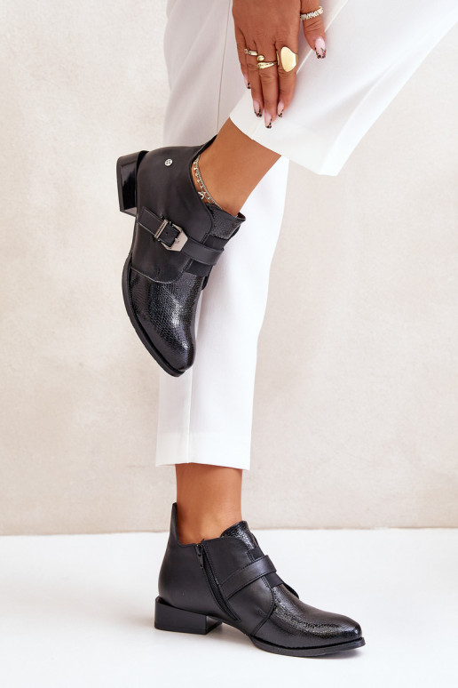 Leather Low Ankle Boots With Zipper Maciejka 06692-01 Black Leather Low Ankle Boots With Zipper Maciejka 06692-01 Black