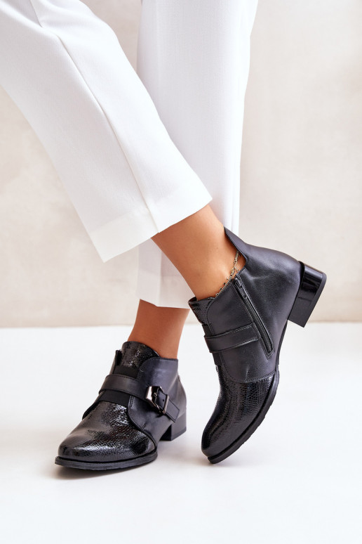 Leather Low Ankle Boots With Zipper Maciejka 06692-01 Black Leather Low Ankle Boots With Zipper Maciejka 06692-01 Black
