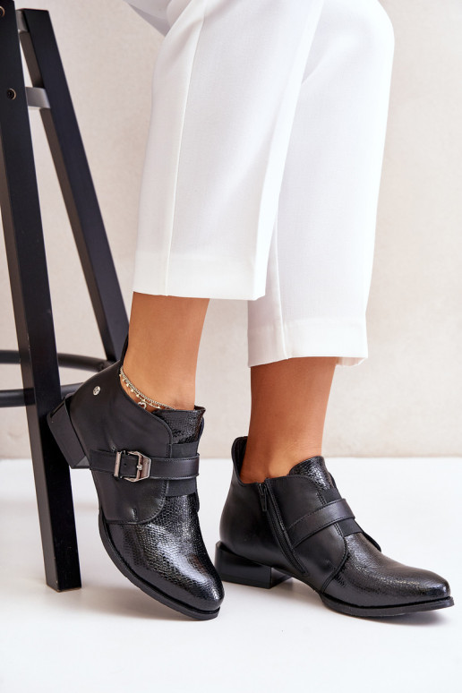 Leather Low Ankle Boots With Zipper Maciejka 06692-01 Black Leather Low Ankle Boots With Zipper Maciejka 06692-01 Black