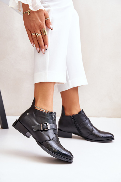 Leather Low Ankle Boots With Zipper Maciejka 06692-01 Black Leather Low Ankle Boots With Zipper Maciejka 06692-01 Black