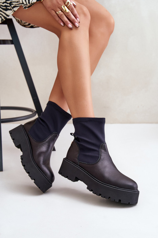 Zazoo 2947 Slip-On Women's Boots Made of Natural Leather Black Zazoo 2947 Slip-On Women's Boots Made of Natural Leather Black