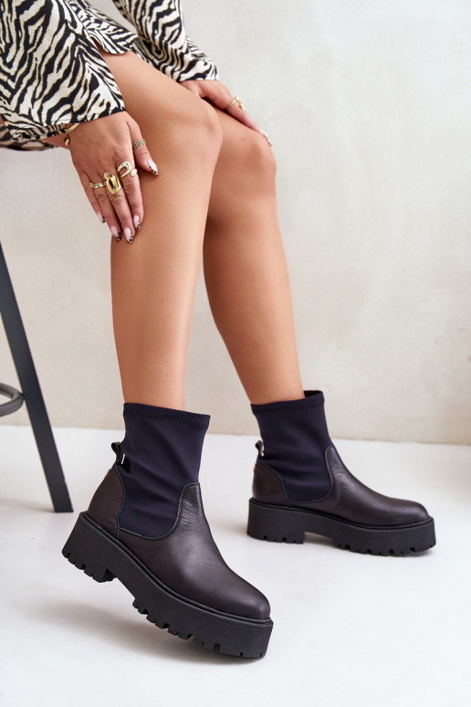 Zazoo 2947 Slip-On Women's Boots Made of Natural Leather Black Zazoo 2947 Slip-On Women's Boots Made of Natural Leather Black