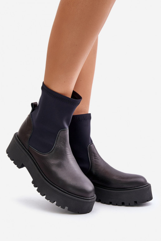 Zazoo 2947 Slip-On Women's Boots Made of Natural Leather Black Zazoo 2947 Slip-On Women's Boots Made of Natural Leather Black