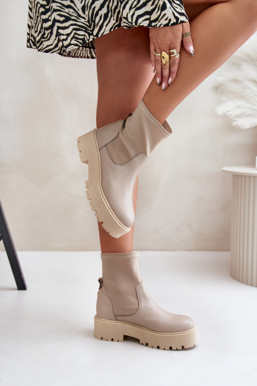 Zazoo 2947 Slip-on Women's Boots Made of Natural Leather Beige Zazoo 2947 Slip-on Women's Boots Made of Natural Leather Beige