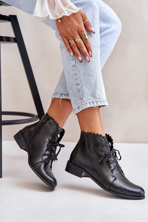 Zazoo 2964 Leather Ankle Boots On Flat Heel Black Zazoo 2964 Leather Ankle Boots On Flat Heel Black