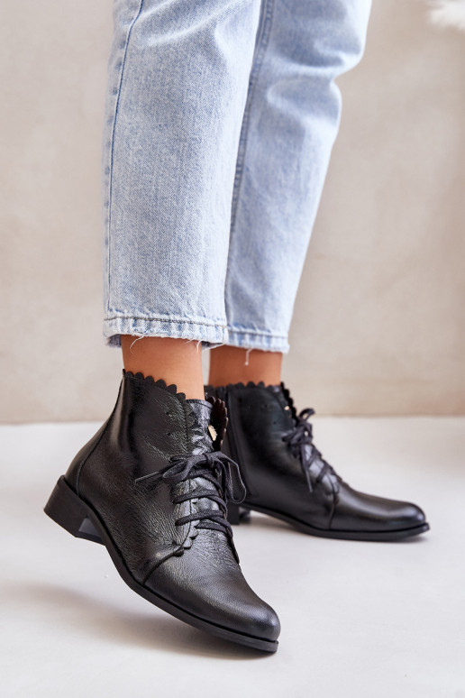 Zazoo 2964 Leather Ankle Boots On Flat Heel Black Zazoo 2964 Leather Ankle Boots On Flat Heel Black