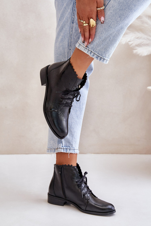 Zazoo 2964 Leather Ankle Boots On Flat Heel Black Zazoo 2964 Leather Ankle Boots On Flat Heel Black