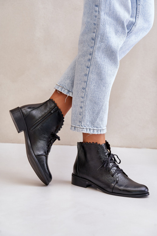 Zazoo 2964 Leather Ankle Boots On Flat Heel Black Zazoo 2964 Leather Ankle Boots On Flat Heel Black