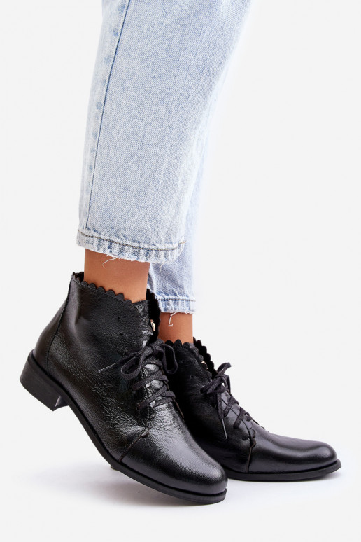 Zazoo 2964 Leather Ankle Boots On Flat Heel Black Zazoo 2964 Leather Ankle Boots On Flat Heel Black