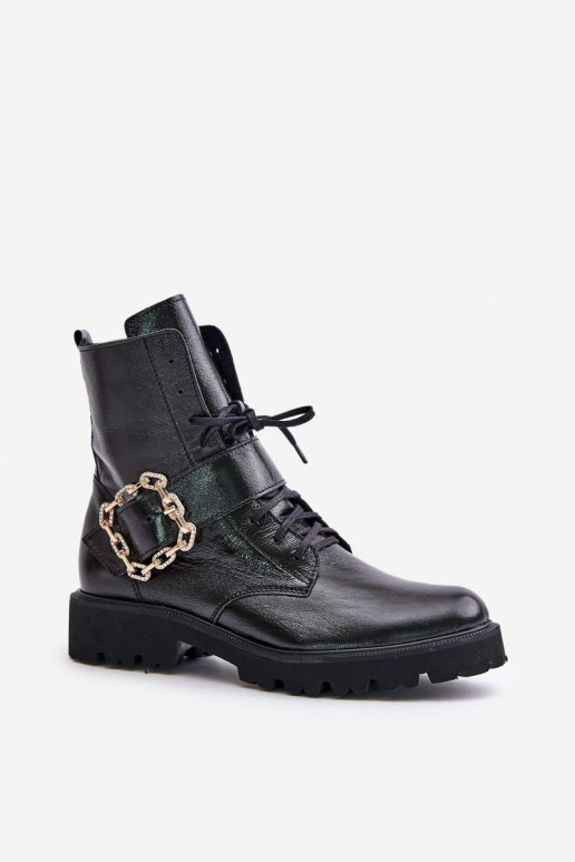 Lacquered Ankle Boots With Decorative Buckle Black Zazoo Lacquered Ankle Boots With Decorative Buckle Black Zazoo