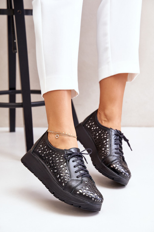 Zazoo 2973 Leather Platform Shoes With Cut-Out Design Black Zazoo 2973 Leather Platform Shoes With Cut-Out Design Black