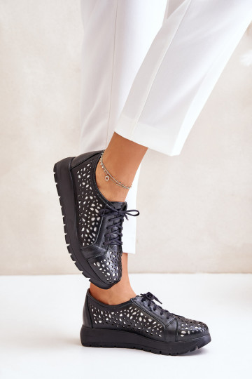 Zazoo 2973 Leather Platform Shoes With Cut-Out Design Black 2