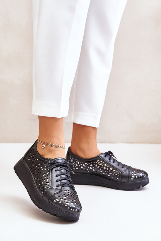 Zazoo 2973 Leather Platform Shoes With Cut-Out Design Black Zazoo 2973 Leather Platform Shoes With Cut-Out Design Black