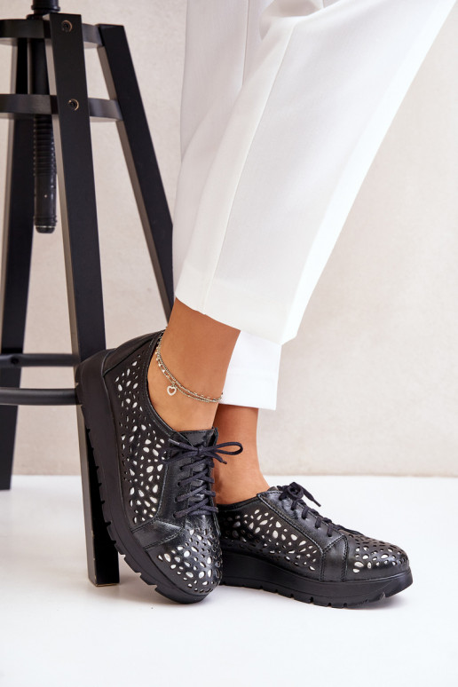 Zazoo 2973 Leather Platform Shoes With Cut-Out Design Black Zazoo 2973 Leather Platform Shoes With Cut-Out Design Black
