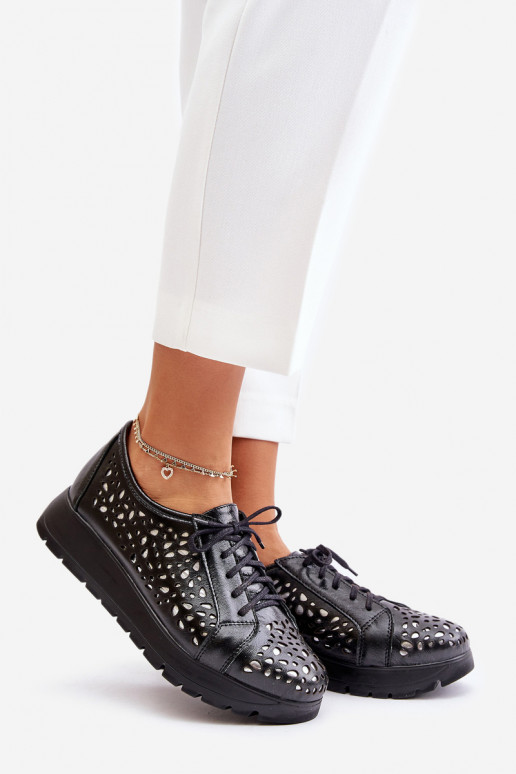 Zazoo 2973 Leather Platform Shoes With Cut-Out Design Black Zazoo 2973 Leather Platform Shoes With Cut-Out Design Black