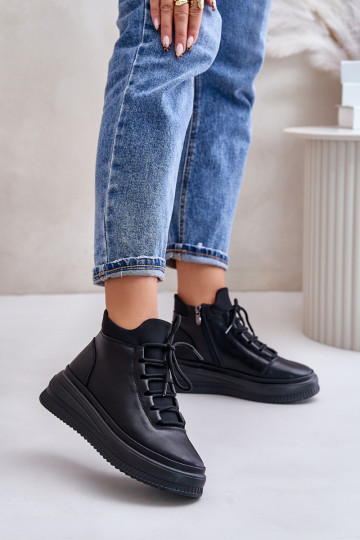 Lightweight Leather Sports Shoes On Platform Artiker 55C1041 Black 2