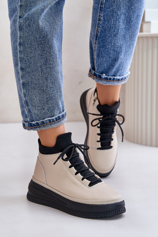 Lightweight Leather Sports Shoes On Platform Beige Artiker 55C0554 Lightweight Leather Sports Shoes On Platform Beige Artiker 55C0554