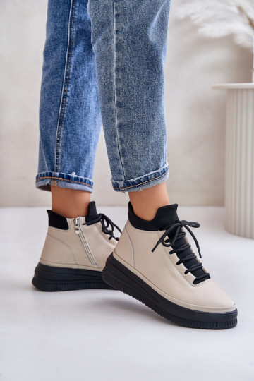 Lightweight Leather Sports Shoes On Platform Beige Artiker 55C0554 2