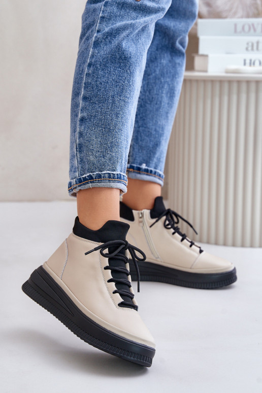 Lightweight Leather Sports Shoes On Platform Beige Artiker 55C0554 Lightweight Leather Sports Shoes On Platform Beige Artiker 55C0554