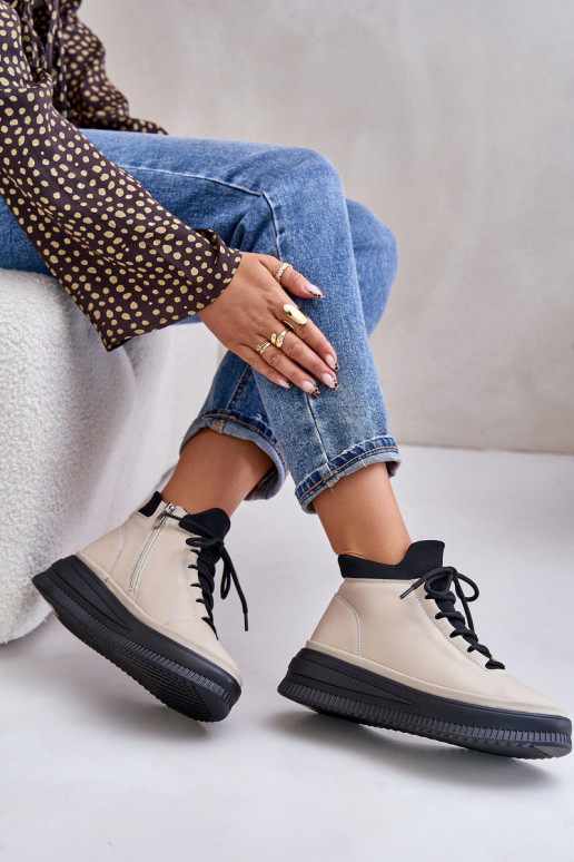 Lightweight Leather Sports Shoes On Platform Beige Artiker 55C0554 Lightweight Leather Sports Shoes On Platform Beige Artiker 55C0554