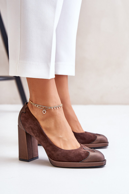 Suede Pumps On Heel Brown Laura Messi 2702