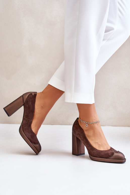 Suede Pumps On Heel Brown Laura Messi 2702