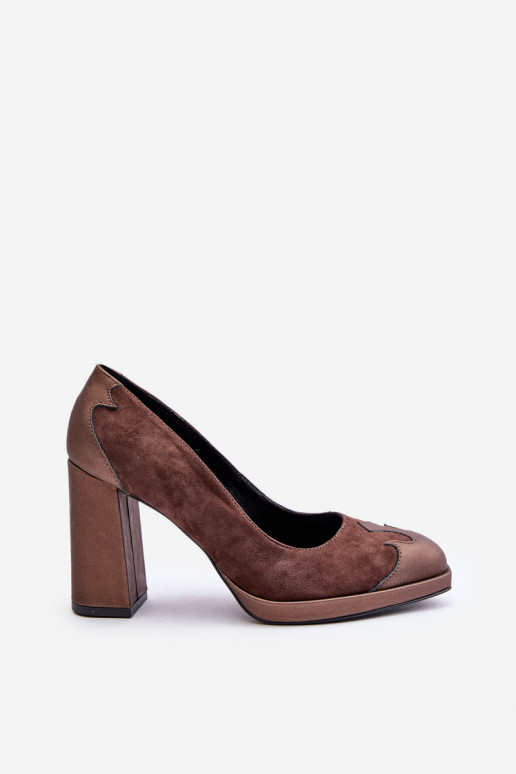 Suede Pumps On Heel Brown Laura Messi 2702