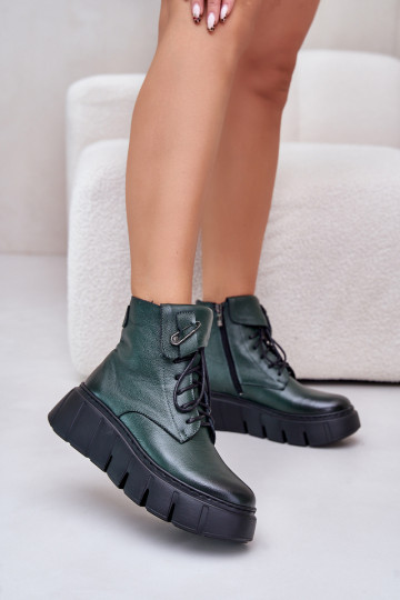 Zazoo 60511 Leather Women's Boots On Platform Insulated Dark Green 2
