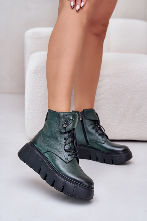 Zazoo 60511 Leather Women's Boots On Platform Insulated Dark Green Zazoo 60511 Leather Women's Boots On Platform Insulated Dark Green