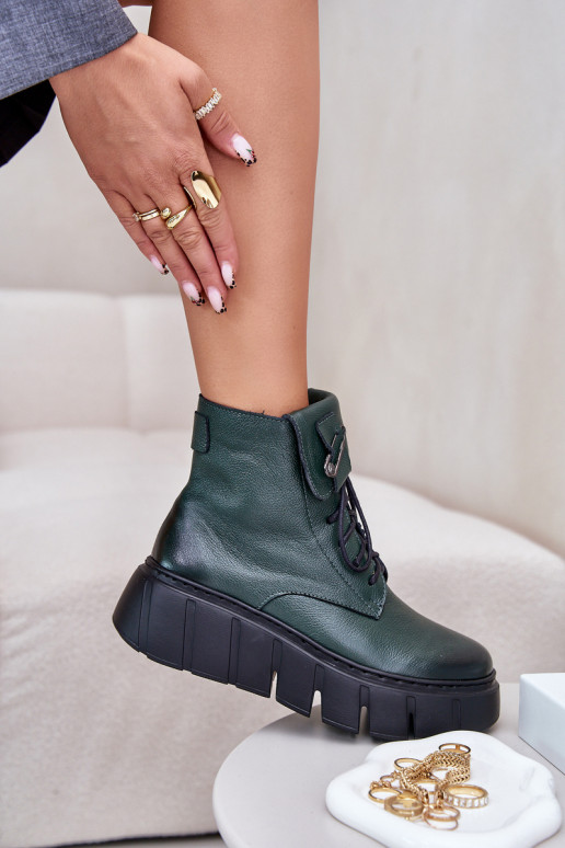 Zazoo 60511 Leather Women's Boots On Platform Insulated Dark Green Zazoo 60511 Leather Women's Boots On Platform Insulated Dark Green