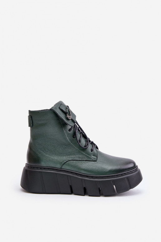 Zazoo 60511 Leather Women's Boots On Platform Insulated Dark Green Zazoo 60511 Leather Women's Boots On Platform Insulated Dark Green