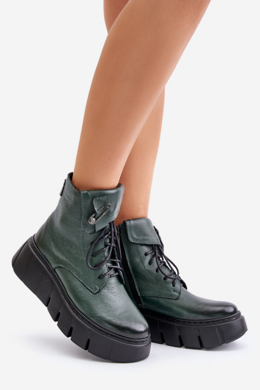 Zazoo 60511 Leather Women's Boots On Platform Insulated Dark Green Zazoo 60511 Leather Women's Boots On Platform Insulated Dark Green