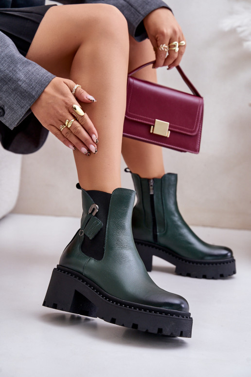 Zazoo 60490 Leather Insulated Boots With Decoration Dark Green Zazoo 60490 Leather Insulated Boots With Decoration Dark Green