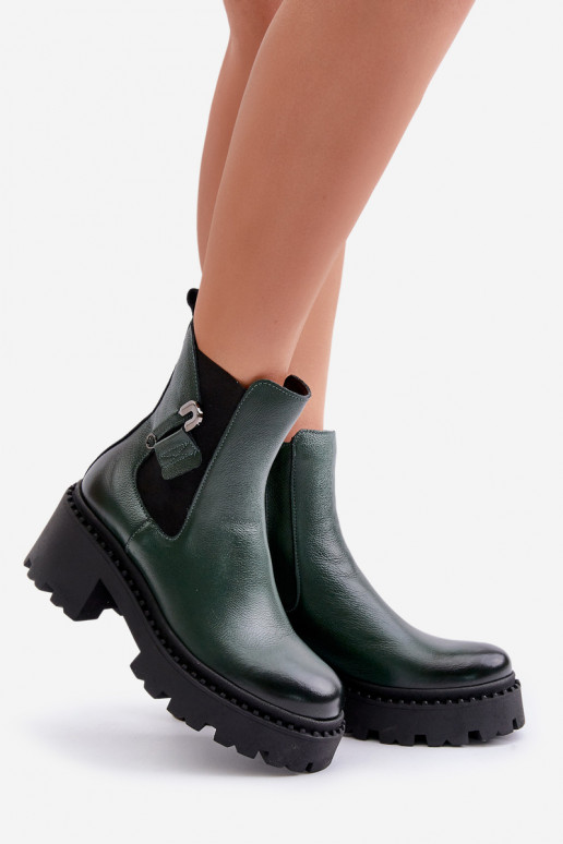 Zazoo 60490 Leather Insulated Boots With Decoration Dark Green Zazoo 60490 Leather Insulated Boots With Decoration Dark Green