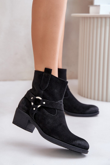 Suede insulated ankle boots with heels black Zazoo 60477 2