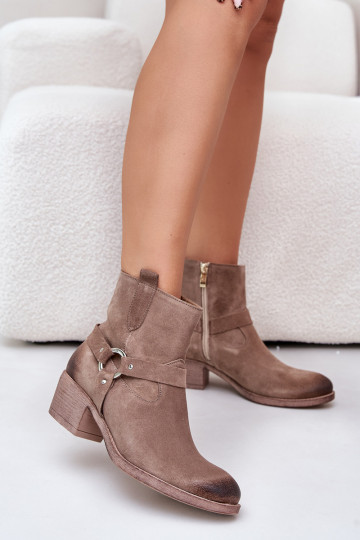 Suede Insulated Ankle Boots On Heel Beige Zazoo 60477 2