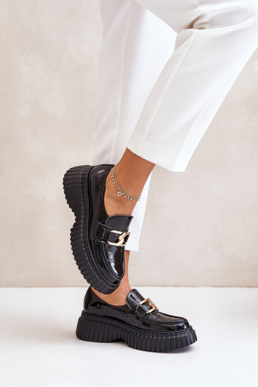 Zazoo 20176 Patent Leather Loafers Women's Natural Leather Dark Green