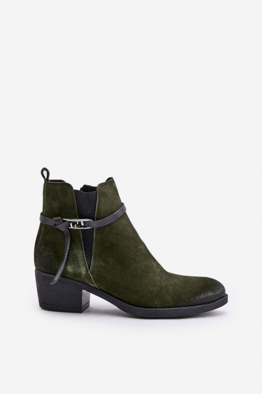 Insulated suede ankle boots with a zipper dark green Zazoo 60478