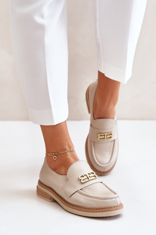 Zazoo 20174 Leather Elegant Flat Shoes For Women Beige Zazoo 20174 Leather Elegant Flat Shoes For Women Beige