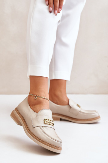 Zazoo 20174 Leather Elegant Flat Shoes For Women Beige 2