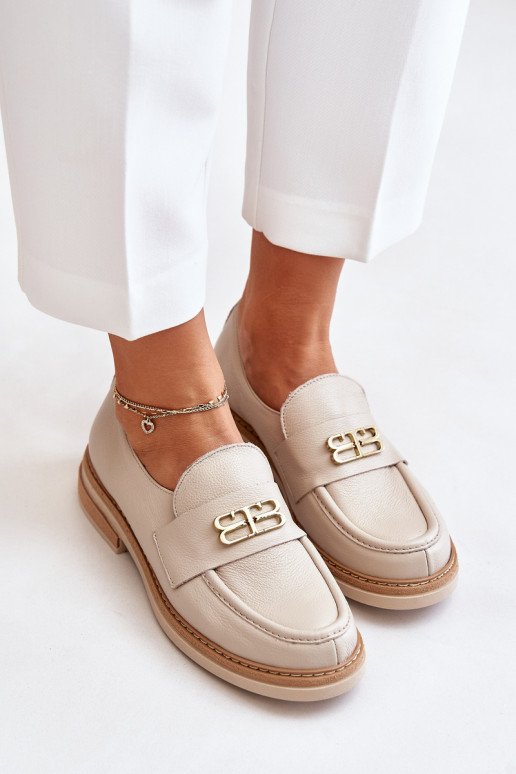 Zazoo 20174 Leather Elegant Flat Shoes For Women Beige Zazoo 20174 Leather Elegant Flat Shoes For Women Beige