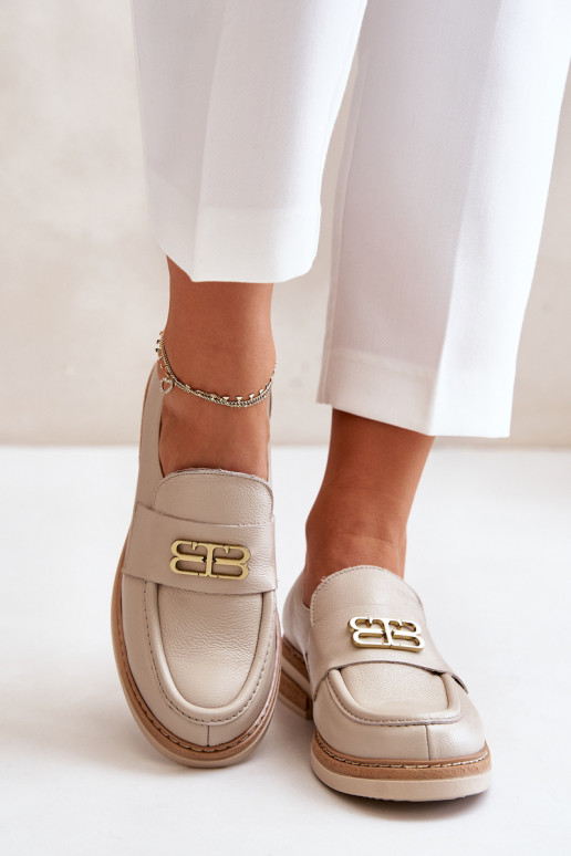 Zazoo 20174 Leather Elegant Flat Shoes For Women Beige Zazoo 20174 Leather Elegant Flat Shoes For Women Beige