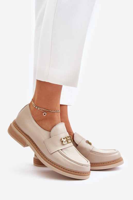 Zazoo 20174 Leather Elegant Flat Shoes For Women Beige Zazoo 20174 Leather Elegant Flat Shoes For Women Beige