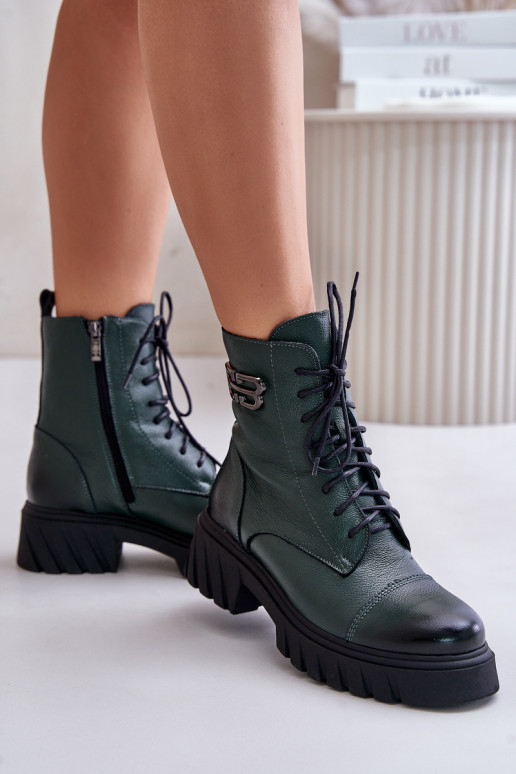 Zazoo 60486 Leather Ankle Boots Workwear Insulated Dark Green Zazoo 60486 Leather Ankle Boots Workwear Insulated Dark Green