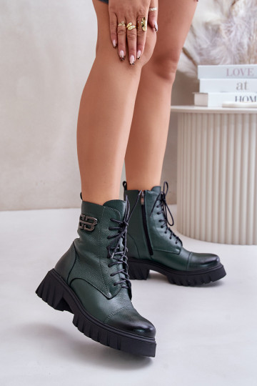 Zazoo 60486 Leather Ankle Boots Workwear Insulated Dark Green 2
