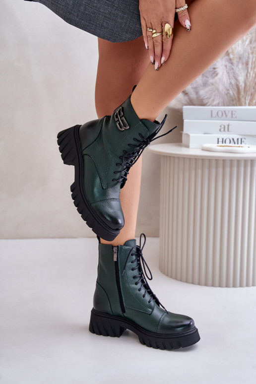 Zazoo 60486 Leather Ankle Boots Workwear Insulated Dark Green Zazoo 60486 Leather Ankle Boots Workwear Insulated Dark Green