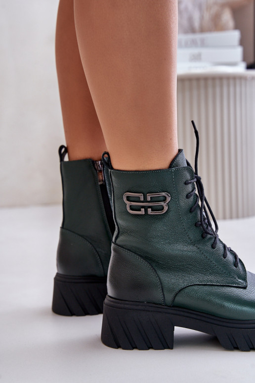 Zazoo 60486 Leather Ankle Boots Workwear Insulated Dark Green Zazoo 60486 Leather Ankle Boots Workwear Insulated Dark Green