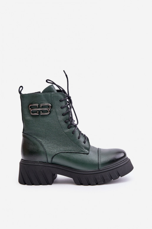 Zazoo 60486 Leather Ankle Boots Workwear Insulated Dark Green Zazoo 60486 Leather Ankle Boots Workwear Insulated Dark Green