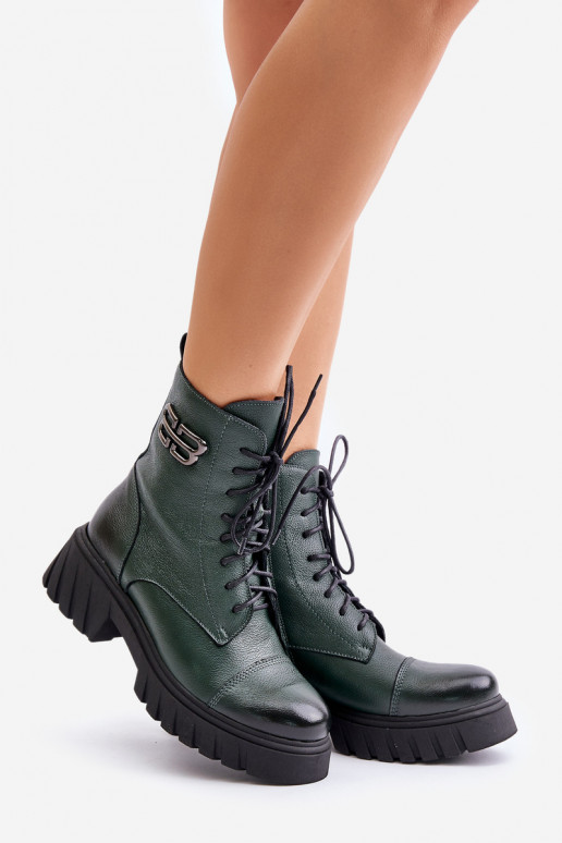 Zazoo 60486 Leather Ankle Boots Workwear Insulated Dark Green Zazoo 60486 Leather Ankle Boots Workwear Insulated Dark Green
